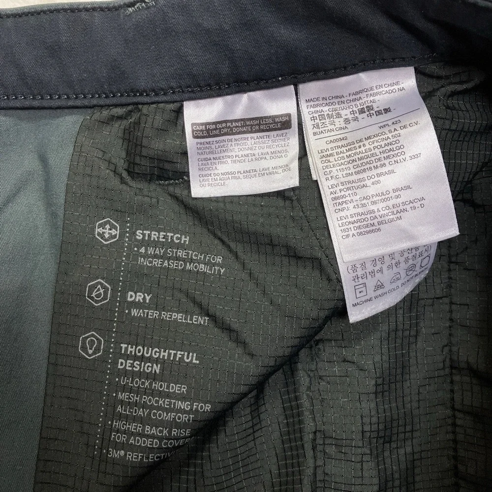 Levi's Pants Commuter Pro Chino Pants Jeans 4-Way Stretch Reflective Mens 36x27